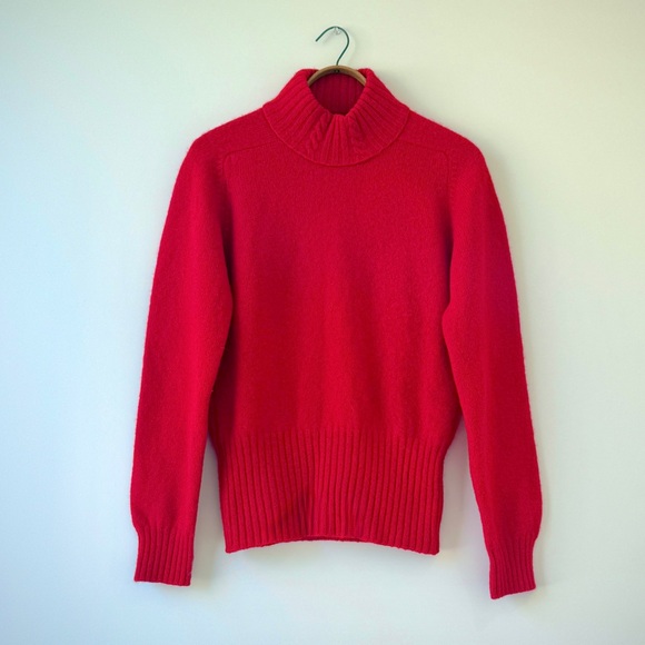 70’s McGregor Vibrant Red Scottish Shetland Wool Turtleneck Sweater - Picture 3 of 8